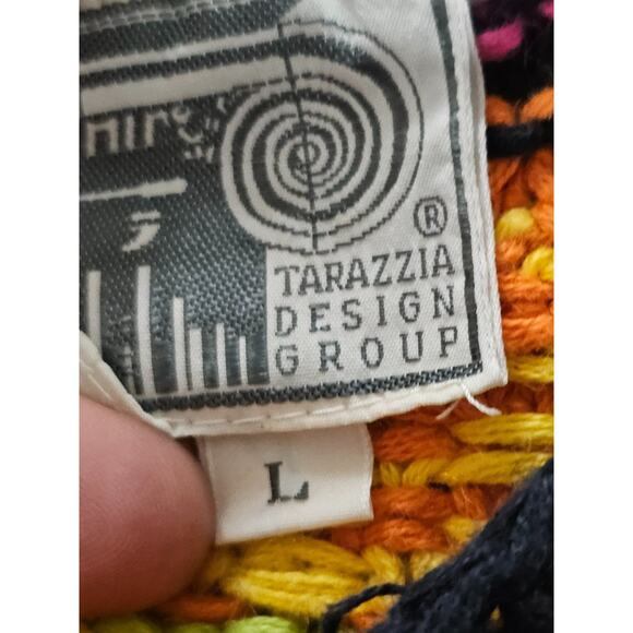 Vtg Tarazzia 80s 3D Knit Sweater FairIsle Women L PomPom Rainbow Artsy Whimsical - Picture 3 of 8